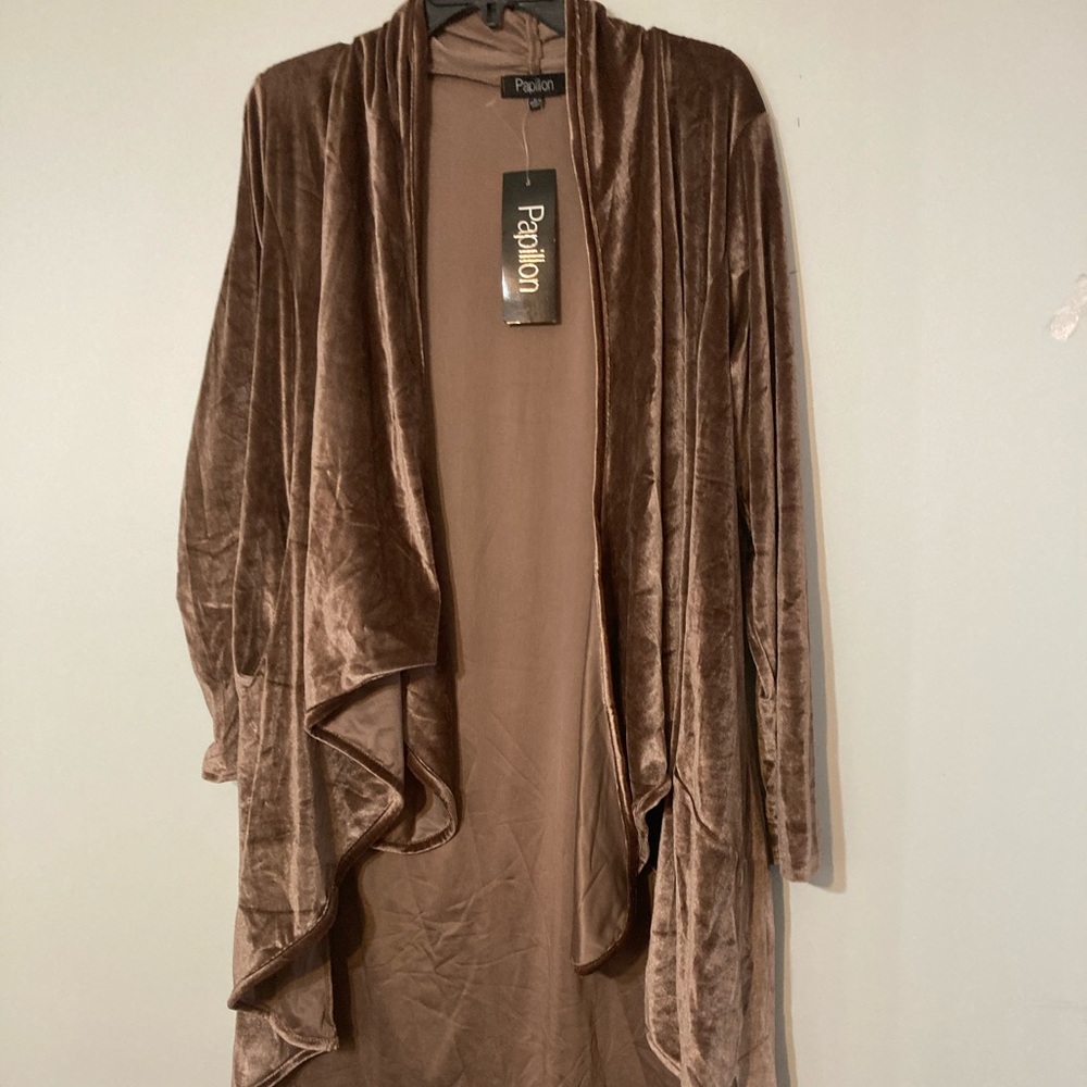 Papillon Velvet Cardigan Taupe Size L MSRP $219